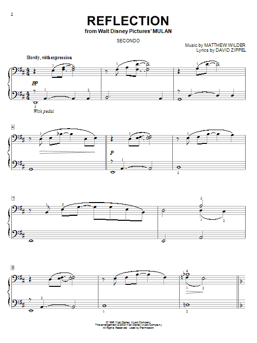 Reflection (from Mulan) (Piano Duet) von Matthew Wilder & David Zippel