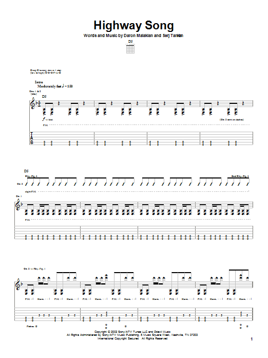 Highway Song (Guitar Tab) von System Of A Down