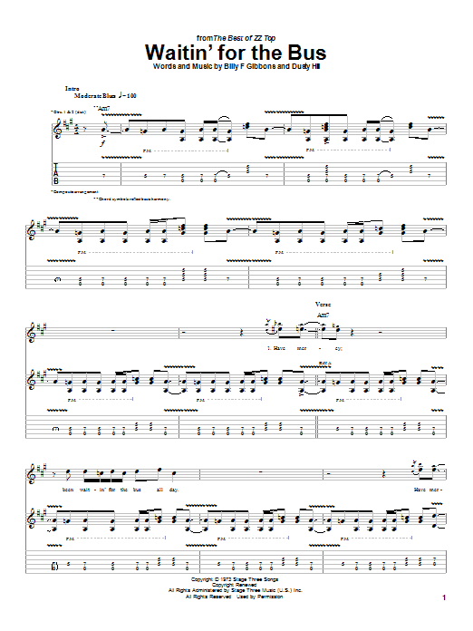 Waitin' For The Bus (Guitar Tab) von ZZ Top