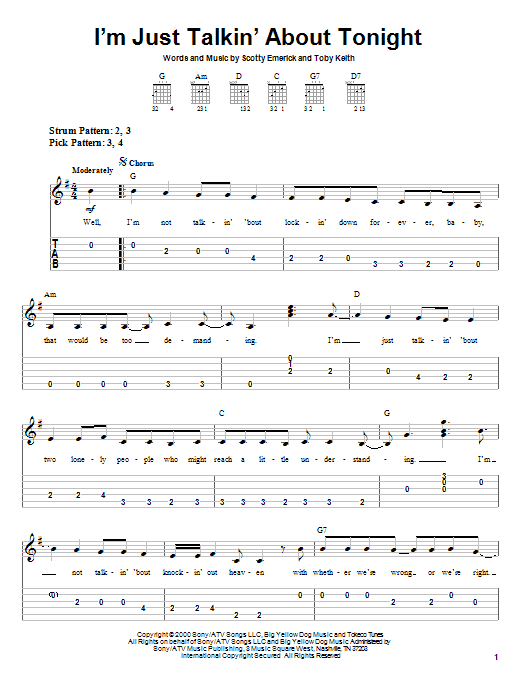 I'm Just Talkin' About Tonight (Easy Guitar Tab) von Toby Keith