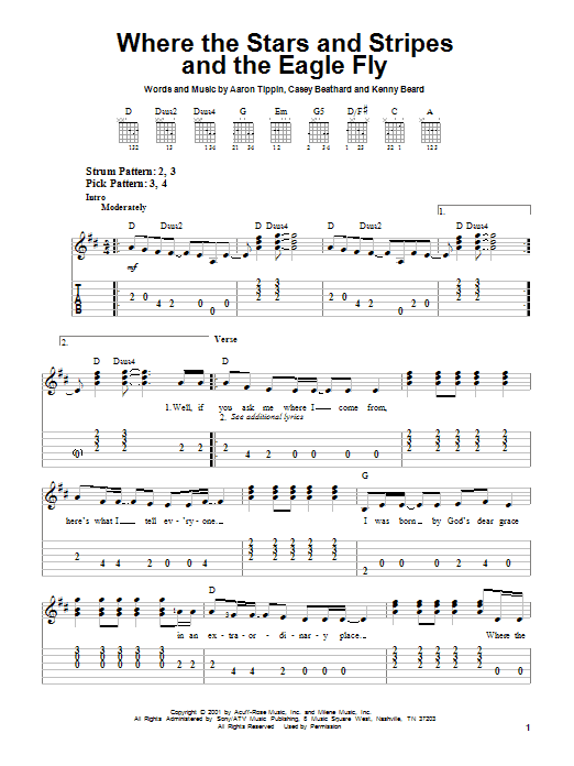 Where The Stars And Stripes And The Eagle Fly (Easy Guitar Tab) von Aaron Tippin