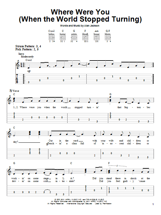 Where Were You (When The World Stopped Turning) (Easy Guitar Tab) von Alan Jackson