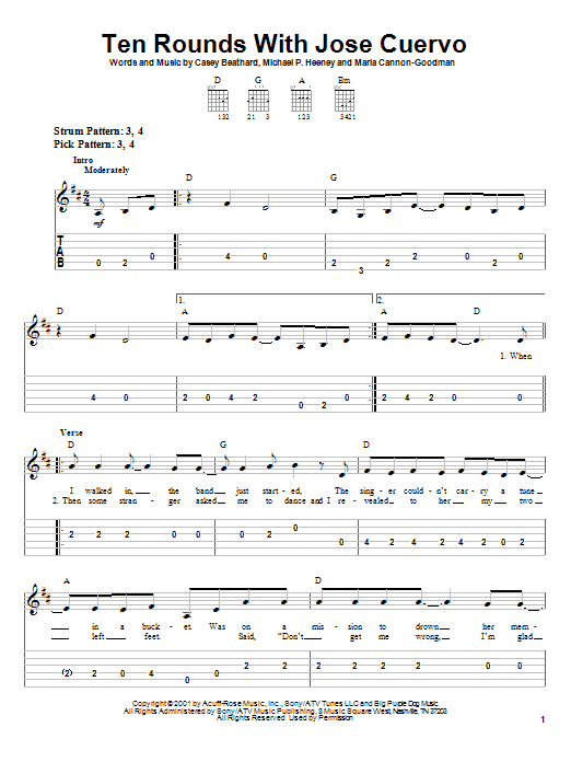 Ten Rounds With Jose Cuervo (Easy Guitar Tab) von Tracy Byrd