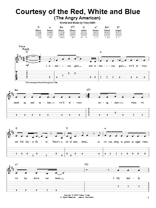 Courtesy Of The Red, White And Blue (The Angry American) (Easy Guitar Tab) von Toby Keith