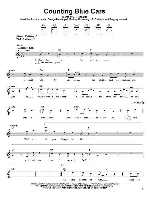 Counting Blue Cars (Easy Guitar) von Dishwalla