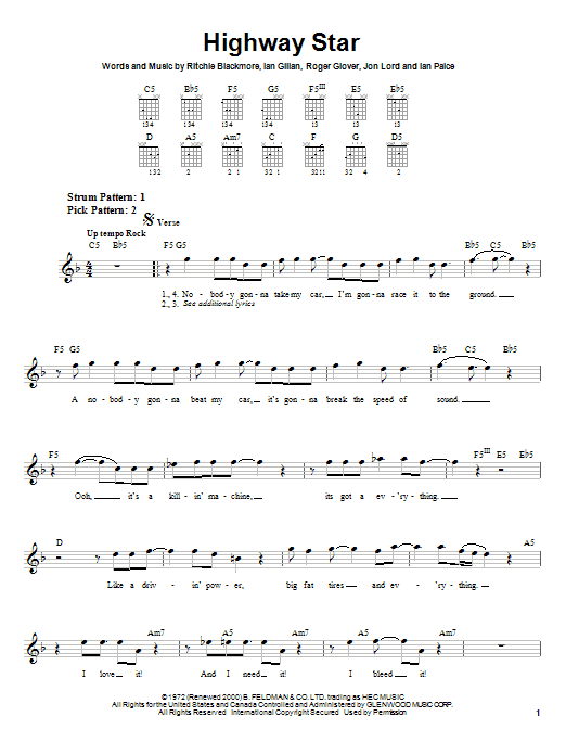 Highway Star (Easy Guitar) von Deep Purple