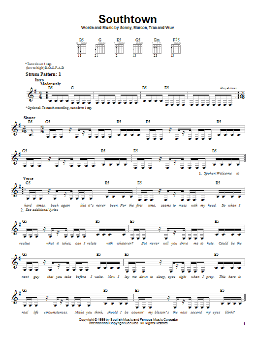 Southtown (Easy Guitar) von P.O.D. (Payable On Death)