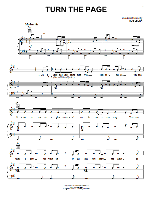 Turn The Page (Piano, Vocal & Guitar Chords (Right-Hand Melody)) von Bob Seger