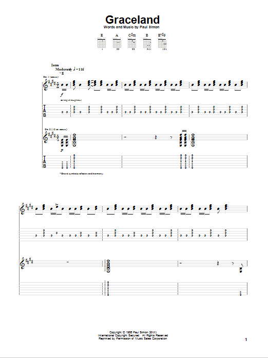 Graceland (Guitar Tab) von Paul Simon