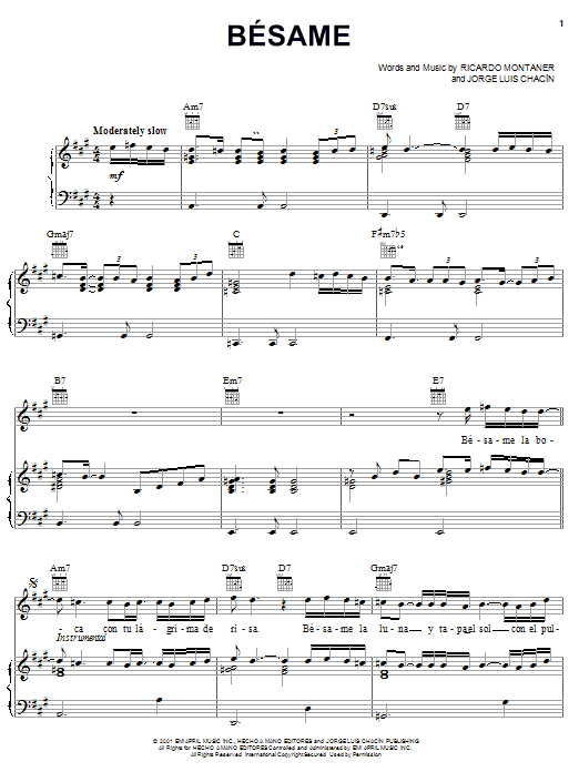 Besame (Piano, Vocal & Guitar Chords (Right-Hand Melody)) von Ricardo Montaner