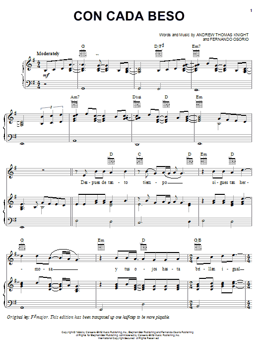 Con Cada Beso (Piano, Vocal & Guitar Chords (Right-Hand Melody)) von Andrew Thomas Knight