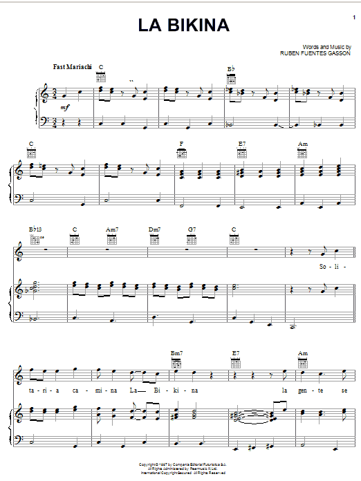 La Bikina (Piano, Vocal & Guitar Chords (Right-Hand Melody)) von Ruben Fuentes Gasson