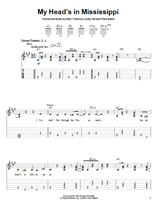 My Head's In Mississippi (Easy Guitar Tab) von ZZ Top