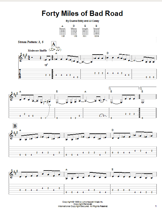 Forty Miles Of Bad Road (Easy Guitar Tab) von Duane Eddy