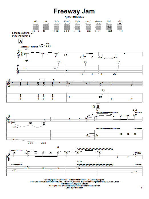 Freeway Jam (Easy Guitar Tab) von Jeff Beck