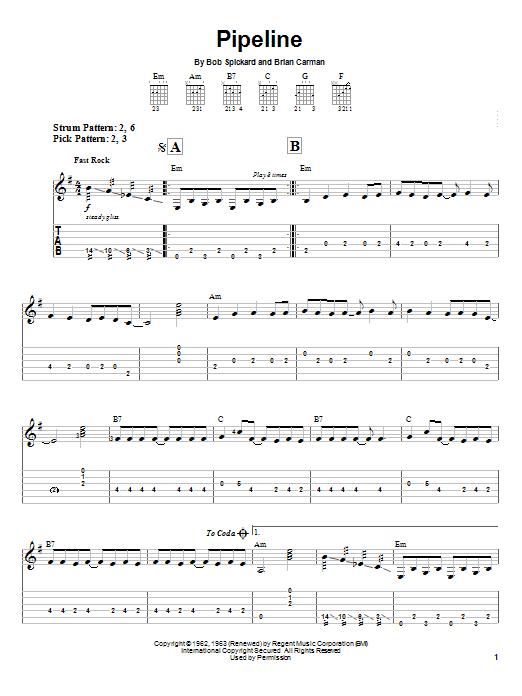 Pipeline (Easy Guitar Tab) von The Chantays