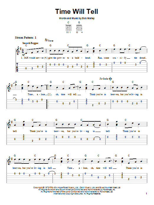 Time Will Tell (Easy Guitar Tab) von Bob Marley