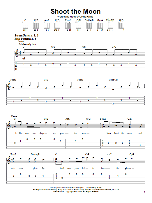 Shoot The Moon (Easy Guitar Tab) von Norah Jones