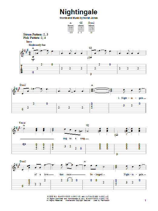 Nightingale (Easy Guitar Tab) von Norah Jones