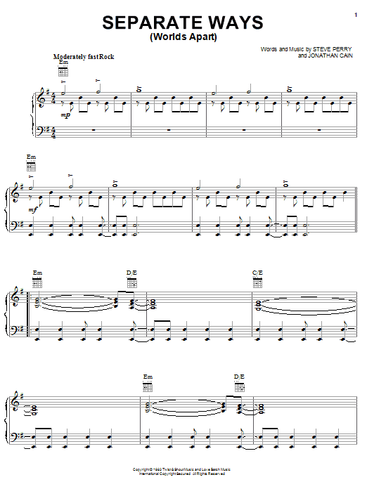 Separate Ways (Worlds Apart) (Piano, Vocal & Guitar Chords (Right-Hand Melody)) von Journey