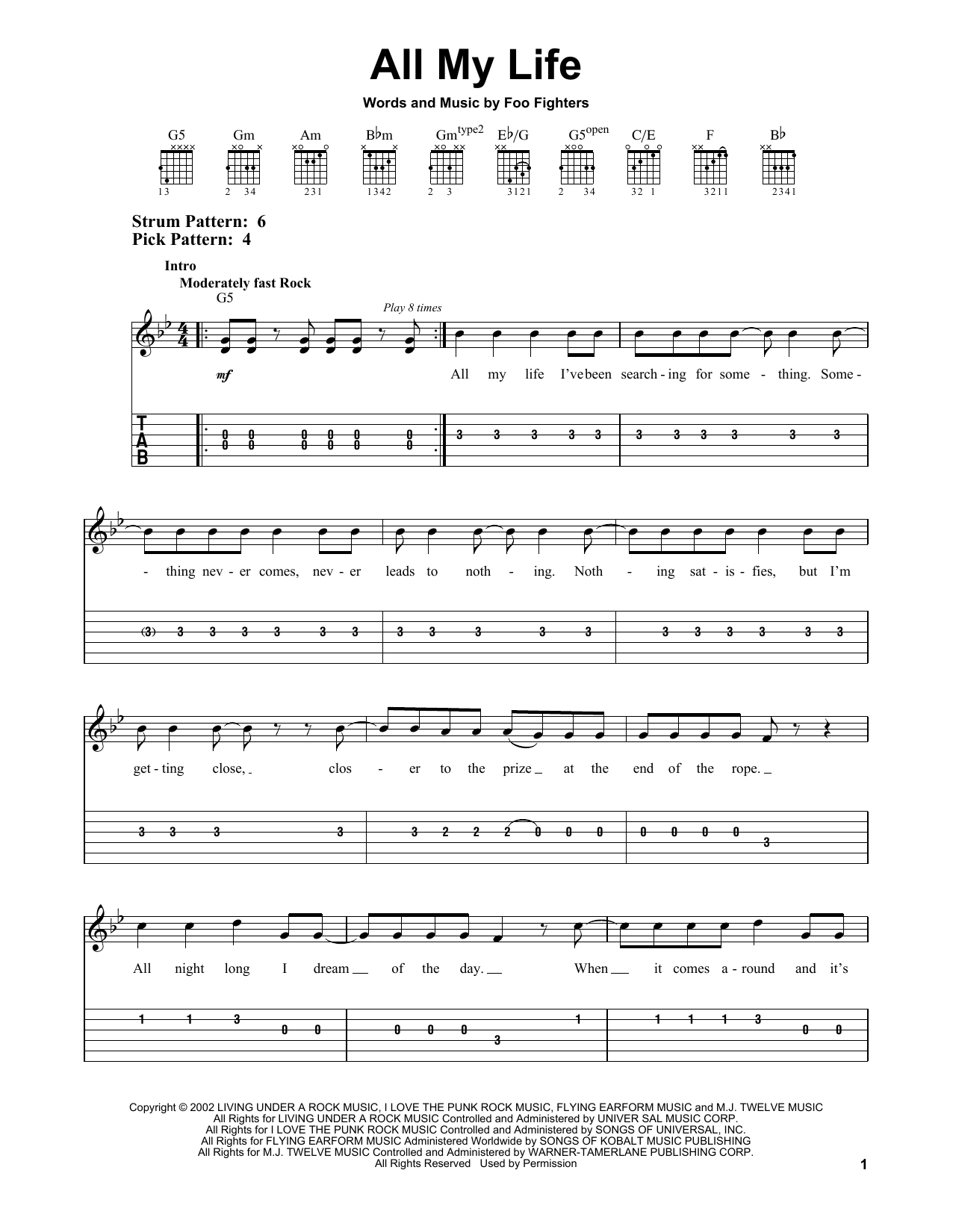 All My Life (Easy Guitar Tab) von Foo Fighters