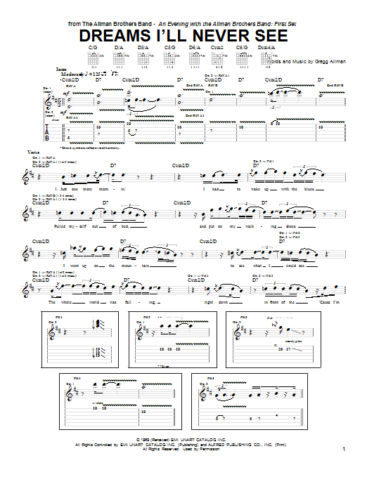 Dreams I'll Never See (Guitar Tab) von Warren Haynes