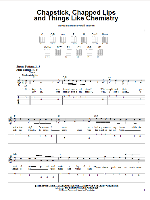 Chapstick, Chapped Lips And Things Like Chemistry (Easy Guitar Tab) von Relient K