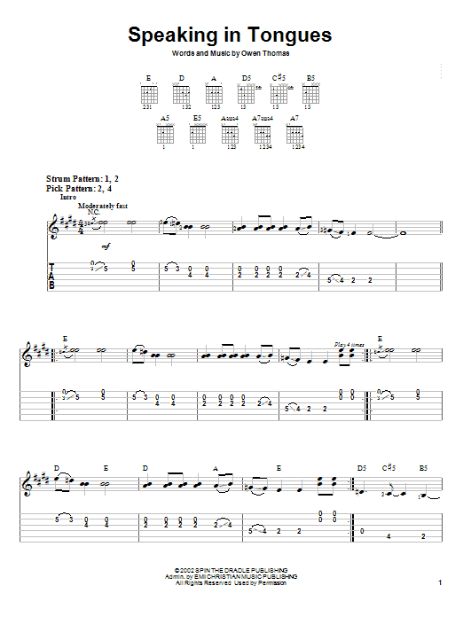 Speaking In Tongues (Easy Guitar Tab) von The Elms