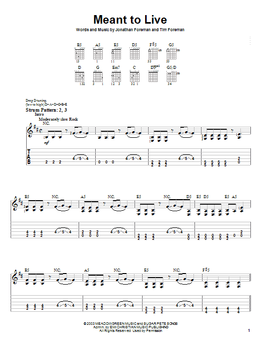 Meant To Live (Easy Guitar Tab) von Switchfoot