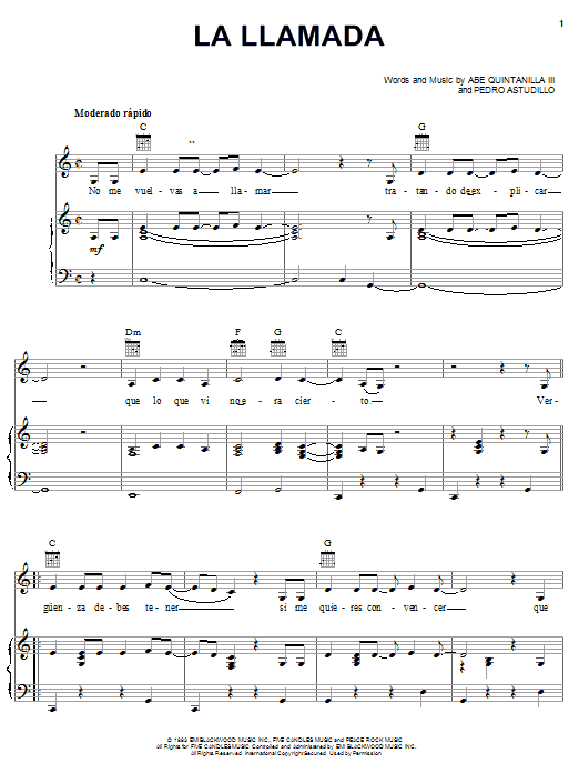 La Llamada (Piano, Vocal & Guitar Chords (Right-Hand Melody)) von Abe Quintanilla III