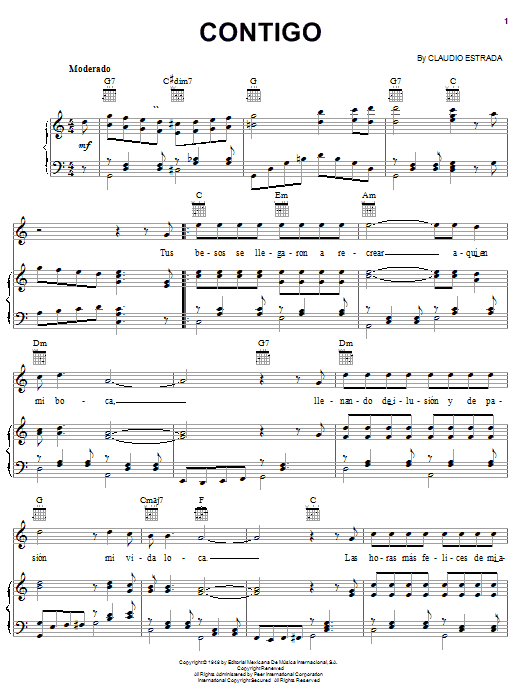 Contigo (Piano, Vocal & Guitar Chords (Right-Hand Melody)) von Claudio Estrada