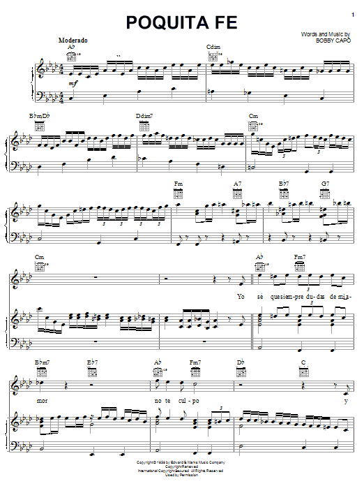 Poquita Fe (Piano, Vocal & Guitar Chords (Right-Hand Melody)) von Bobby Capo