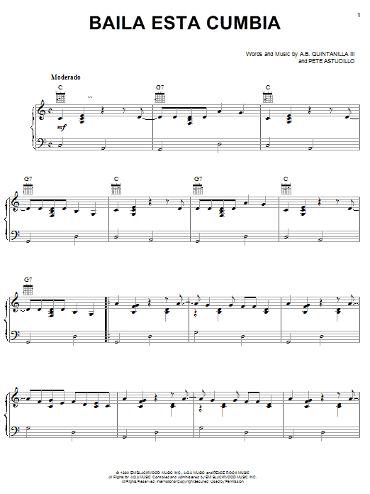 Baila Esta Cumbia (Piano, Vocal & Guitar Chords (Right-Hand Melody)) von A.B. Quintanilla III