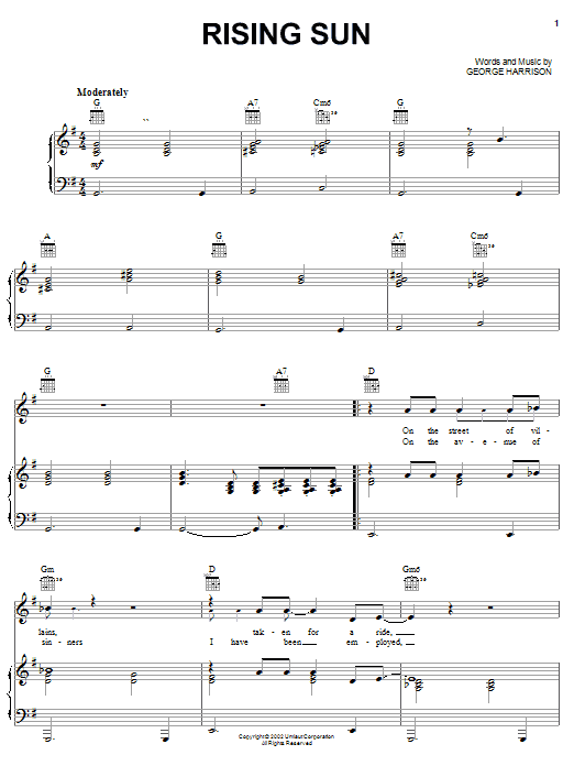 Rising Sun (Piano, Vocal & Guitar Chords (Right-Hand Melody)) von George Harrison