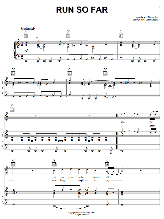 Run So Far (Piano, Vocal & Guitar Chords (Right-Hand Melody)) von George Harrison