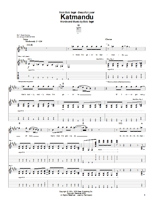 Katmandu (Guitar Tab) von Bob Seger