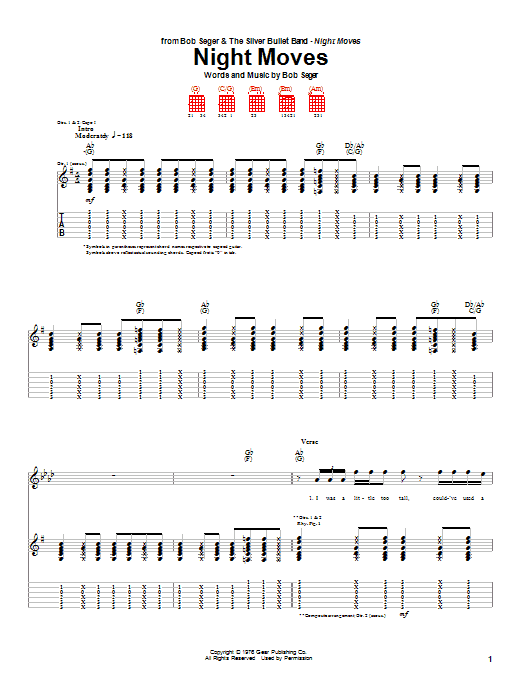 Night Moves (Guitar Tab) von Bob Seger