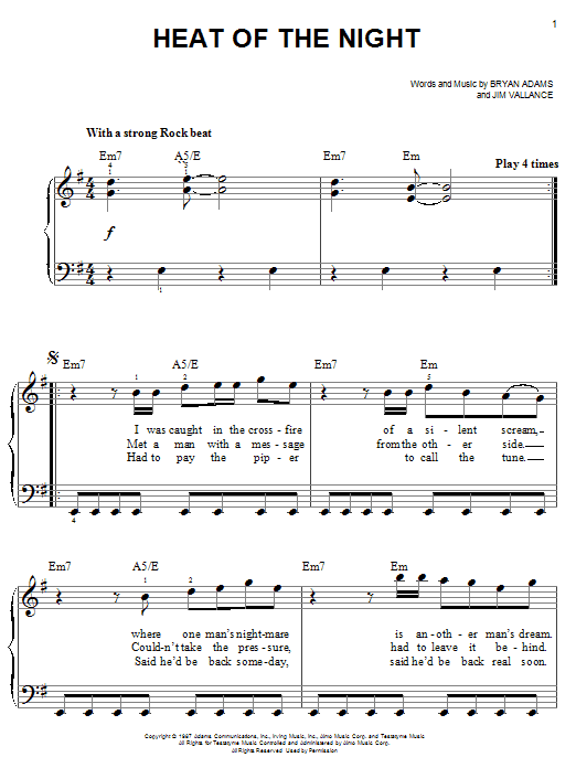 Heat Of The Night (Easy Piano) von Bryan Adams