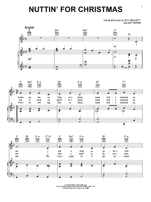 Nuttin' For Christmas (Piano, Vocal & Guitar Chords (Right-Hand Melody)) von Roy Bennett