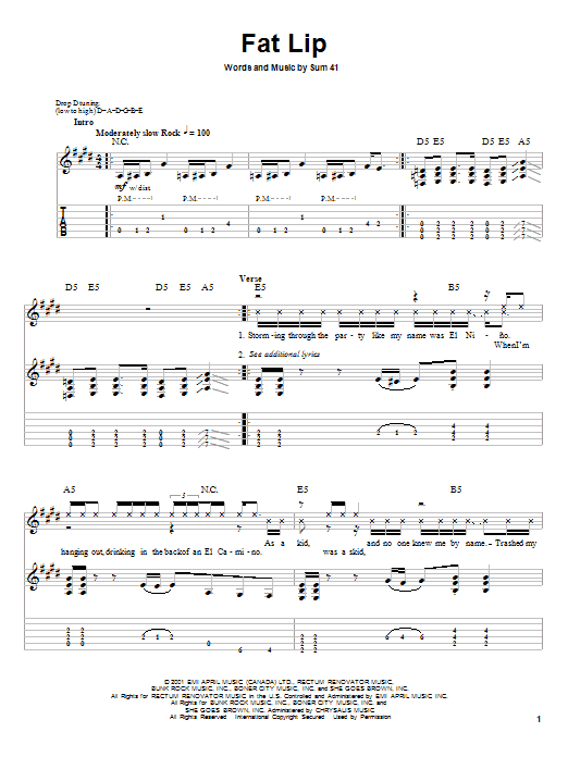 Fat Lip (Guitar Tab (Single Guitar)) von Sum 41