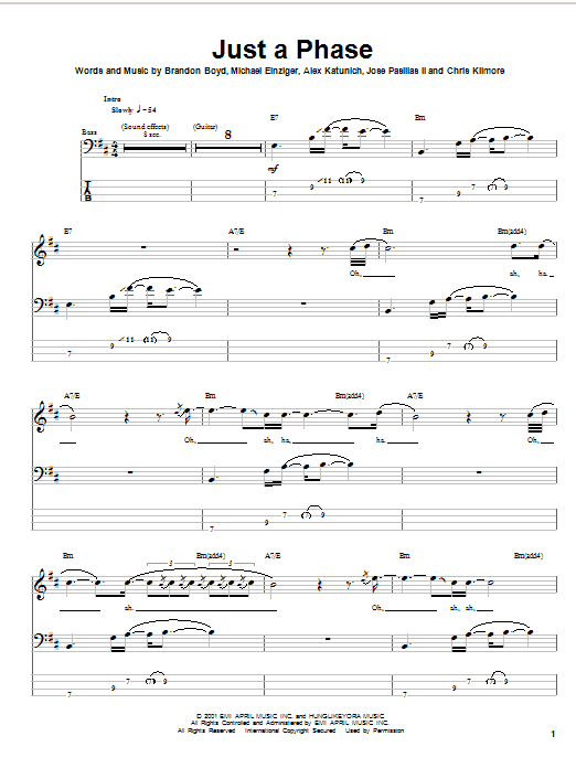 Just A Phase (Bass Guitar Tab) von Incubus