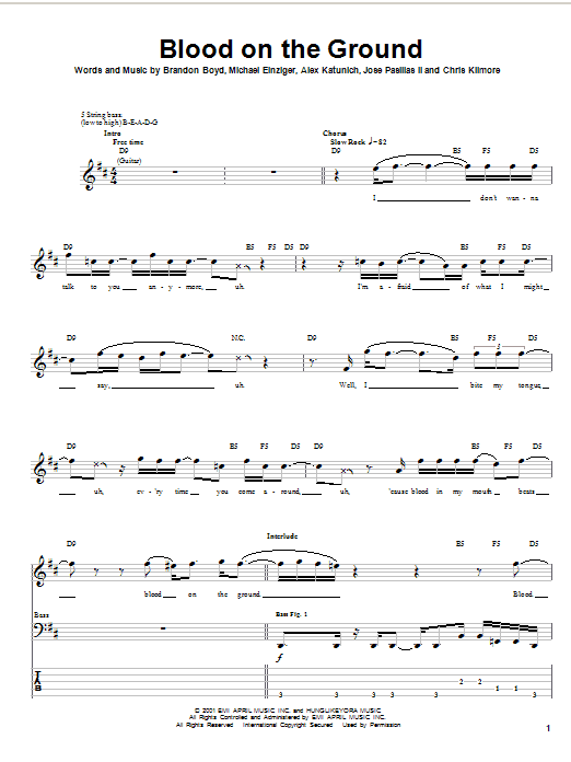 Blood On The Ground (Bass Guitar Tab) von Incubus
