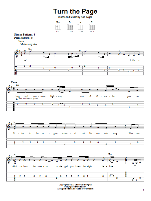 Turn The Page (Easy Guitar Tab) von Bob Seger