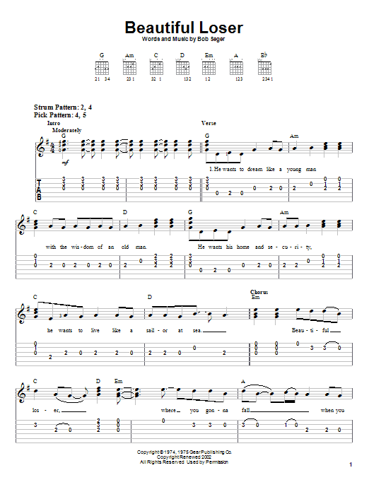 Beautiful Loser (Easy Guitar Tab) von Bob Seger