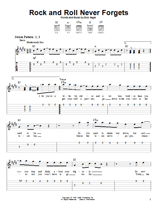 Rock And Roll Never Forgets (Easy Guitar Tab) von Bob Seger