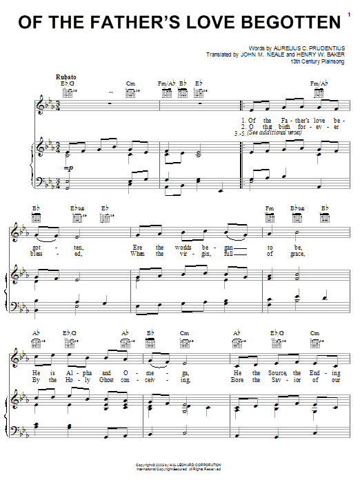 Of The Father's Love Begotten (Piano, Vocal & Guitar Chords (Right-Hand Melody)) von Aurelius C. Prudentius