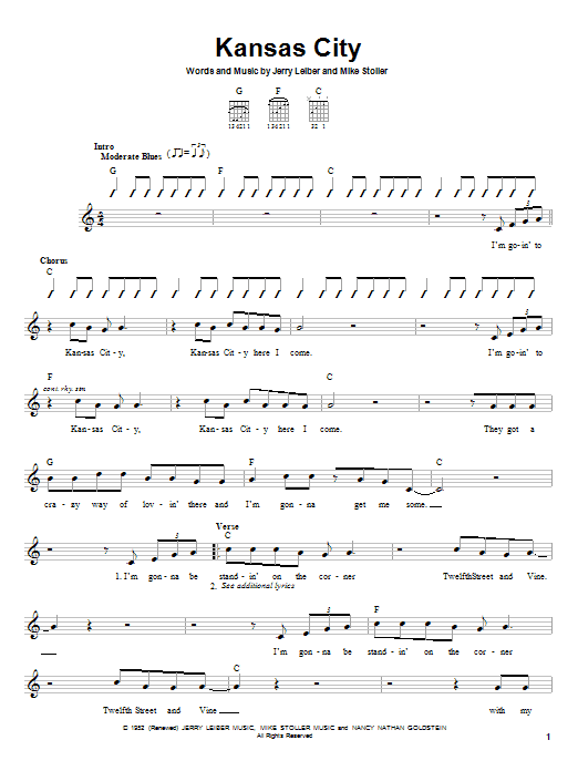 Kansas City (Easy Guitar) von Wilbert Harrison
