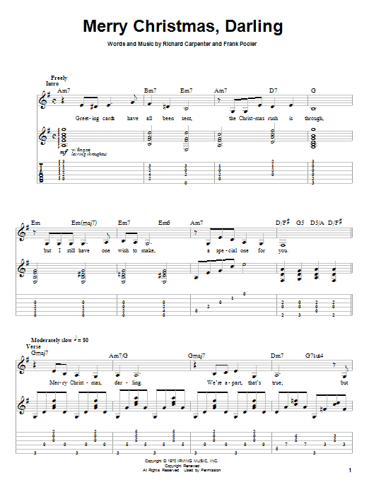 Merry Christmas, Darling (Guitar Tab (Single Guitar)) von Carpenters