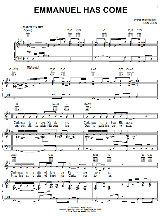 Emmanuel Has Come (Piano, Vocal & Guitar Chords (Right-Hand Melody)) von Don Moen