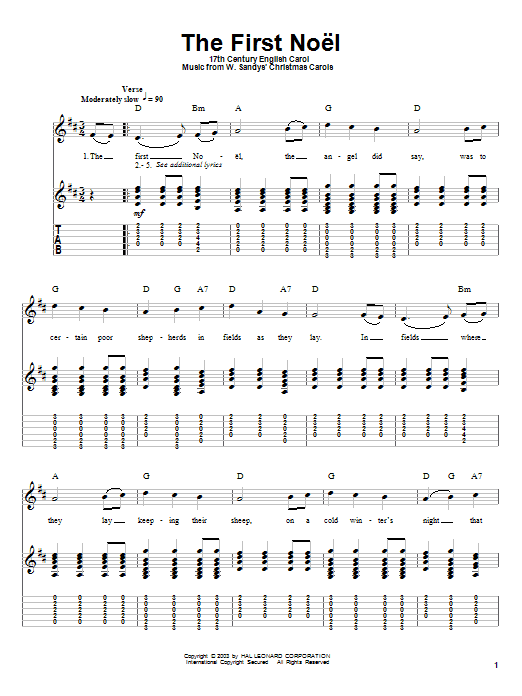 The First Noel (Guitar Tab (Single Guitar)) von 17th Century English Carol